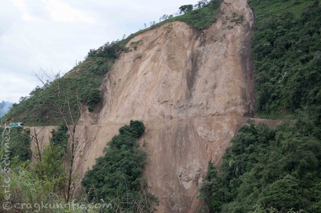 Huge landslides litter the route